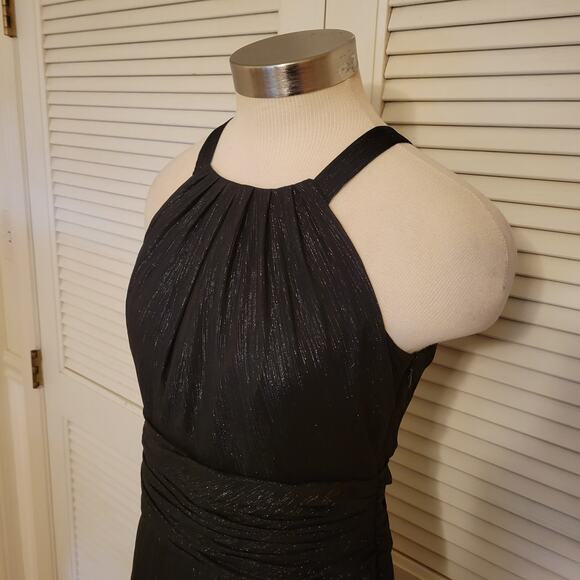 Evan-Picone Black Metallic Halter Midi Dress Size 4 Cocktail Party Formal - Picture 2 of 8